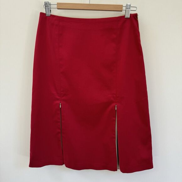 Maxou Vibrant Red Straight Skirt Size 2 Front Zippers Workwear Business Casual - Picture 1 of 7